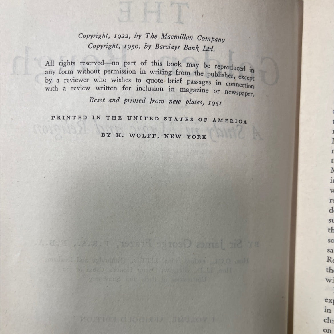the golden bough a study in magic and religion book, by sir james george frazer, 1951 Hardcover image 3