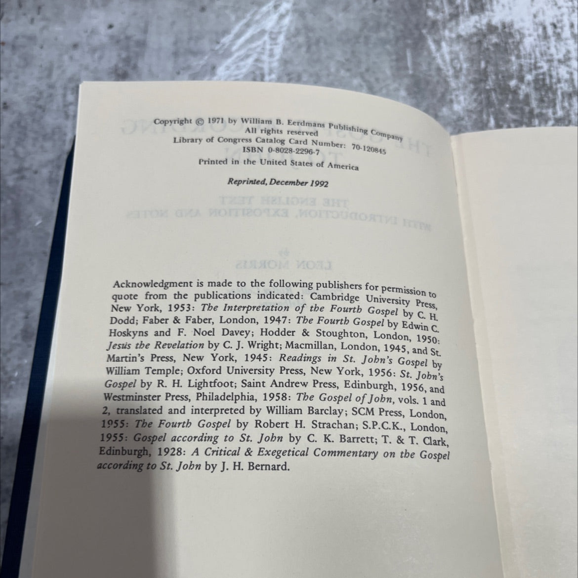 the gospel according to john the english text with introduction, exposition and notes book, by leon morris, 1992 image 3