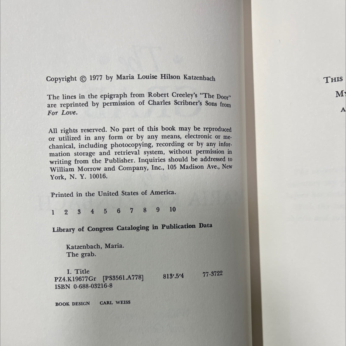 the grab book, by maria katzenbach, 1978 Hardcover image 3