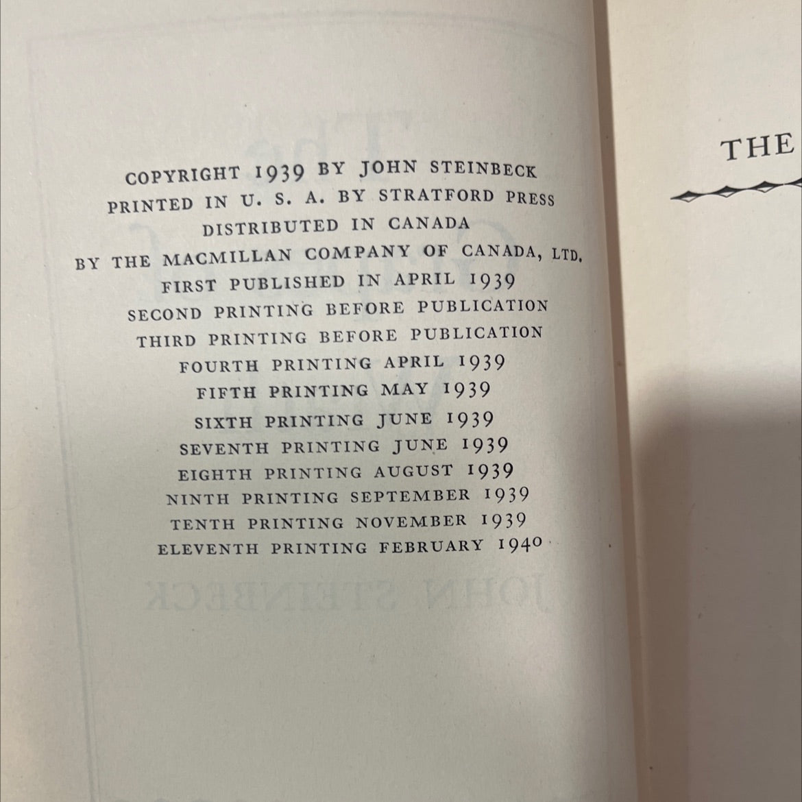 the grapes of wrath book, by john steinbeck, 1939 Hardcover, First Edition, Rare, Antique image 3