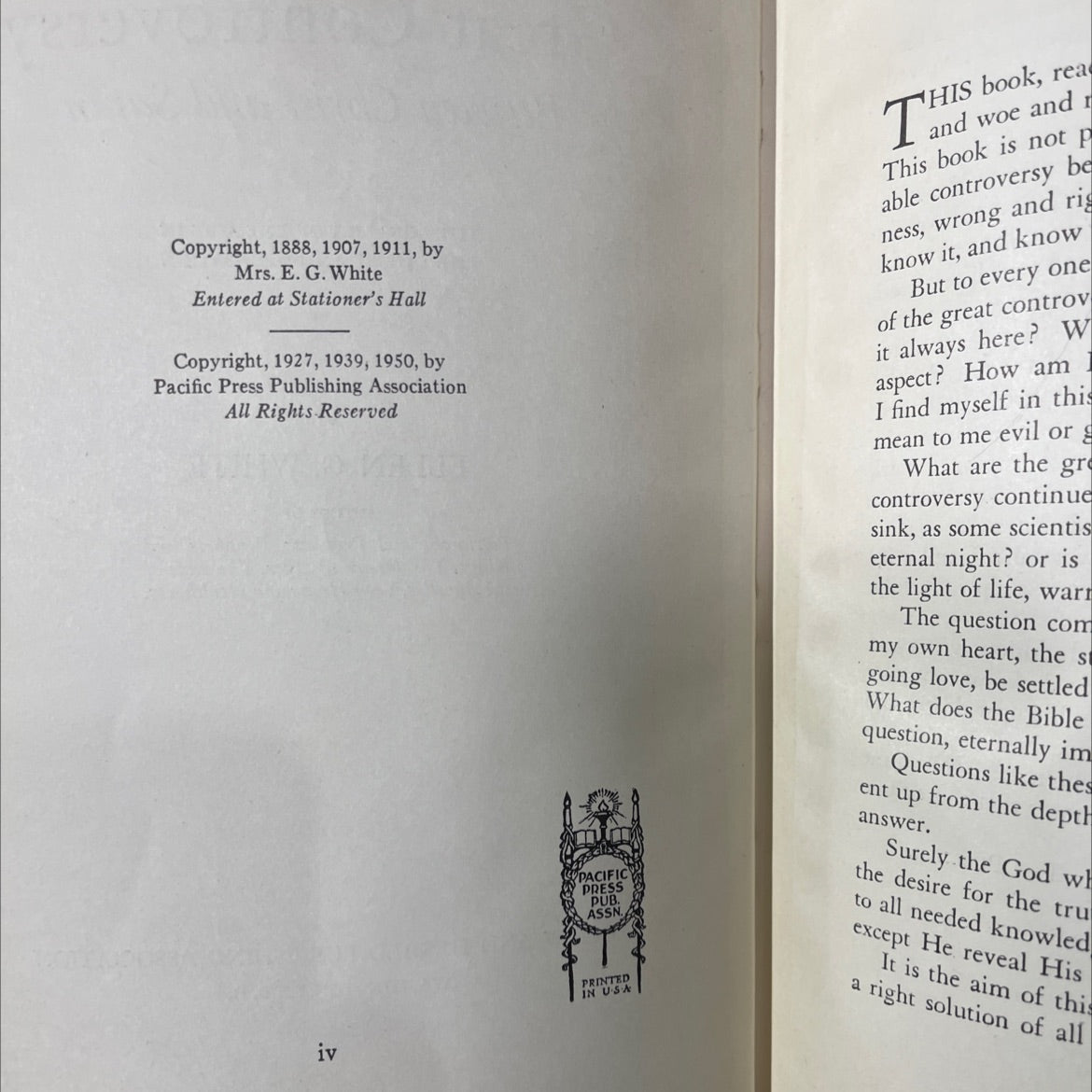 the great controversy between christ and satan book, by ellen g. white, 1950 Hardcover image 3