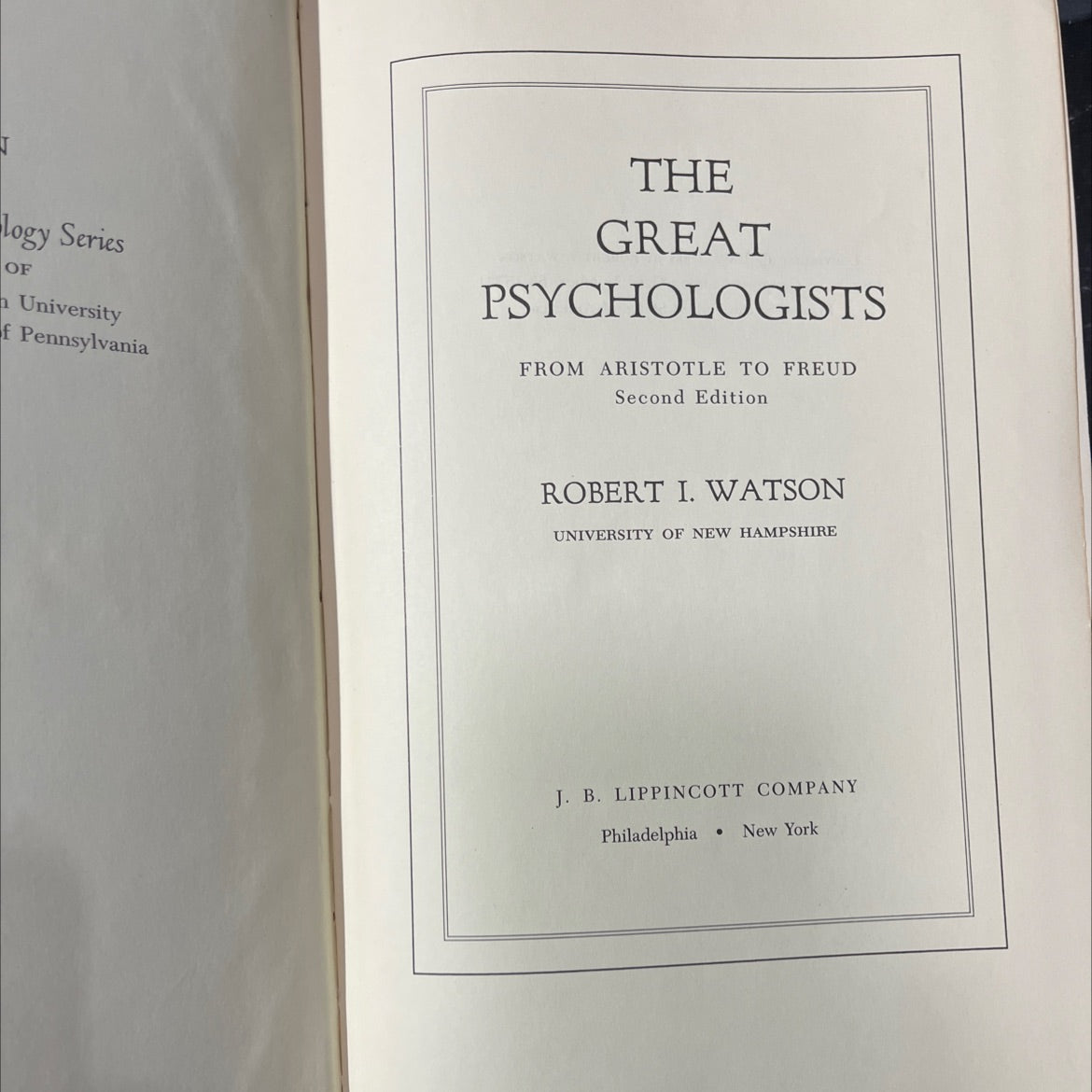 the great psychologists from aristotle to freud book, by robert i. watson, 1968 Hardcover image 2