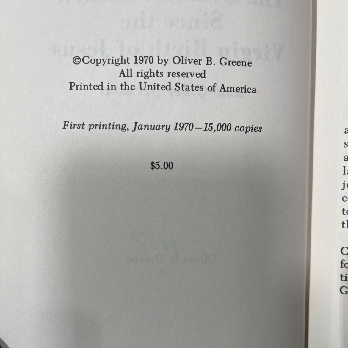 the greatest miracle since the virgin birth of jesus and other sermons book, by oliver b. greene, 1970 Hardcover image 3