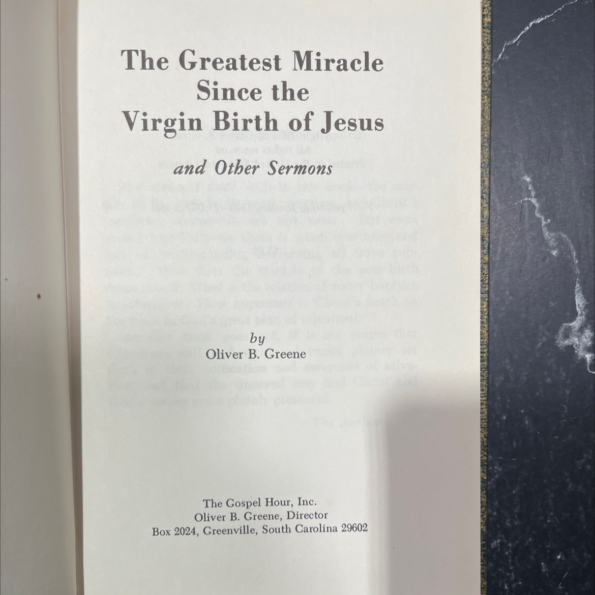 the greatest miracle since the virgin birth of jesus and other sermons book, by oliver b. greene, 1970 Hardcover image 2