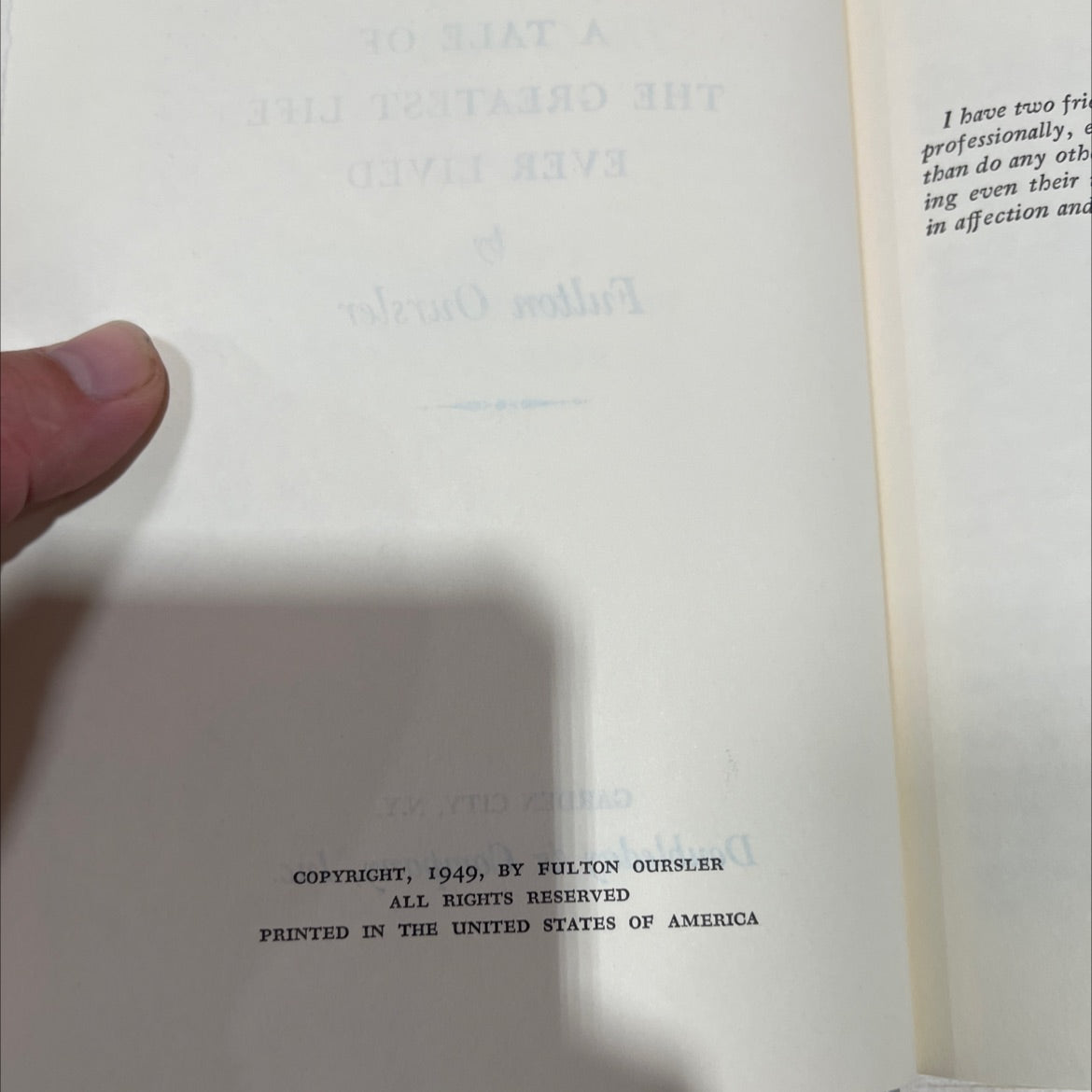 the greatest story ever told a tale of the greatest life ever lived book, by Fulton Oursler, 1949 Hardcover image 3
