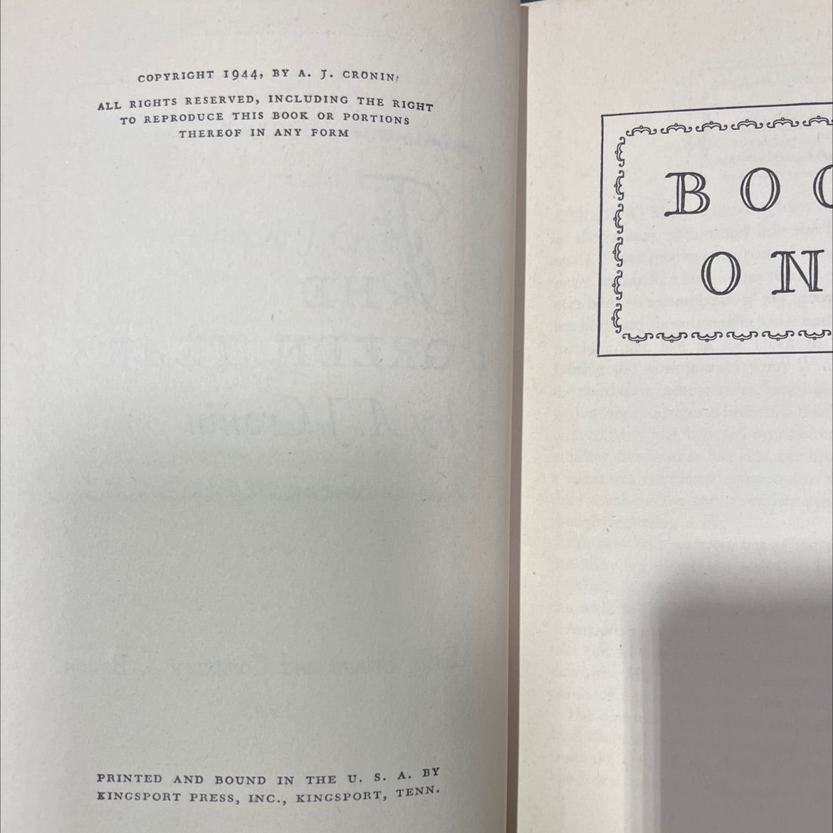 the green years book, by A.J. Cronin, 1945 Hardcover image 3