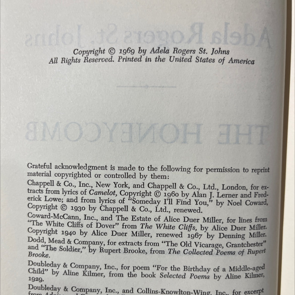 the honeycomb book, by Adela Rogers St. Johns, 1969 Hardcover image 3