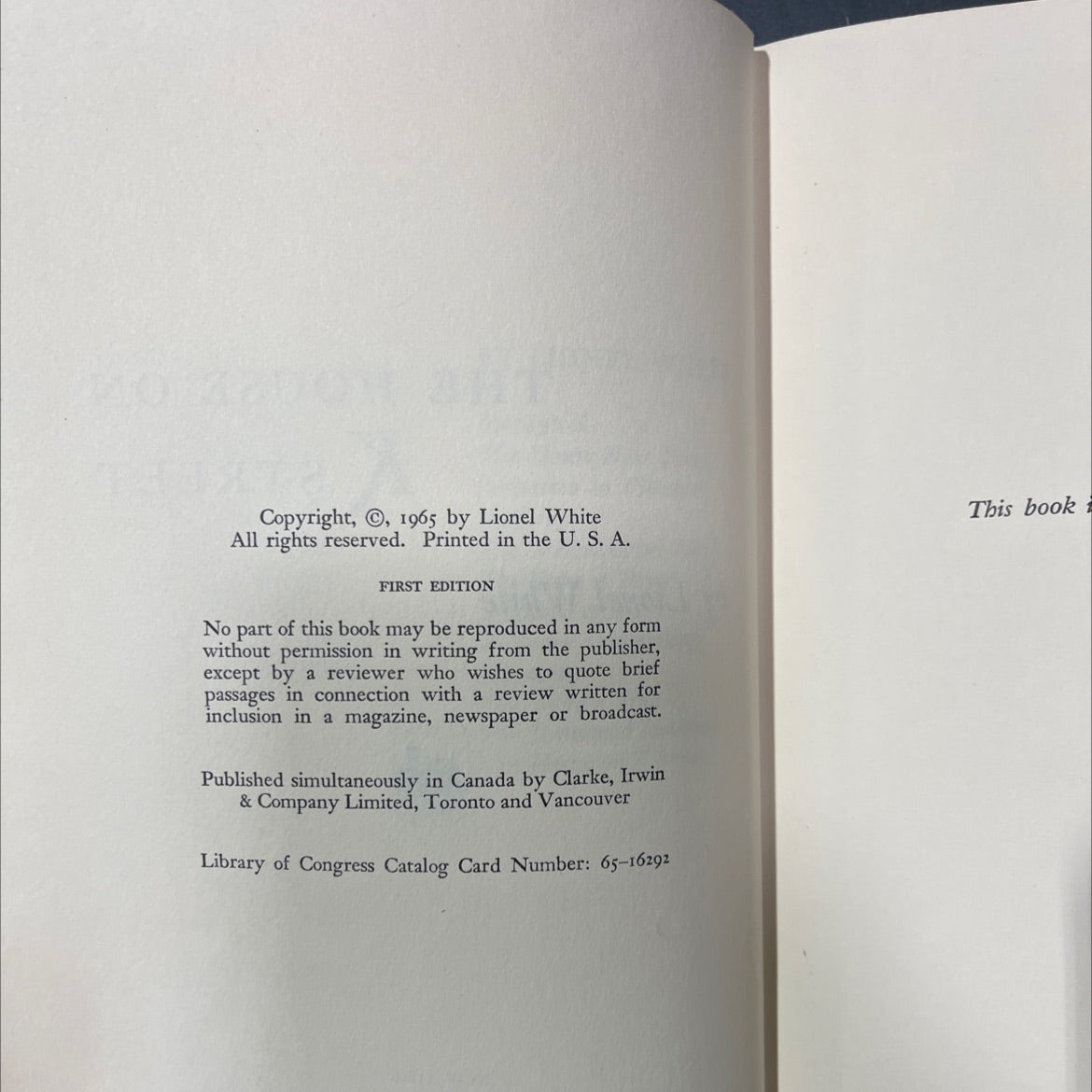 the house on street book, by lionel white, 1965 Hardcover image 3