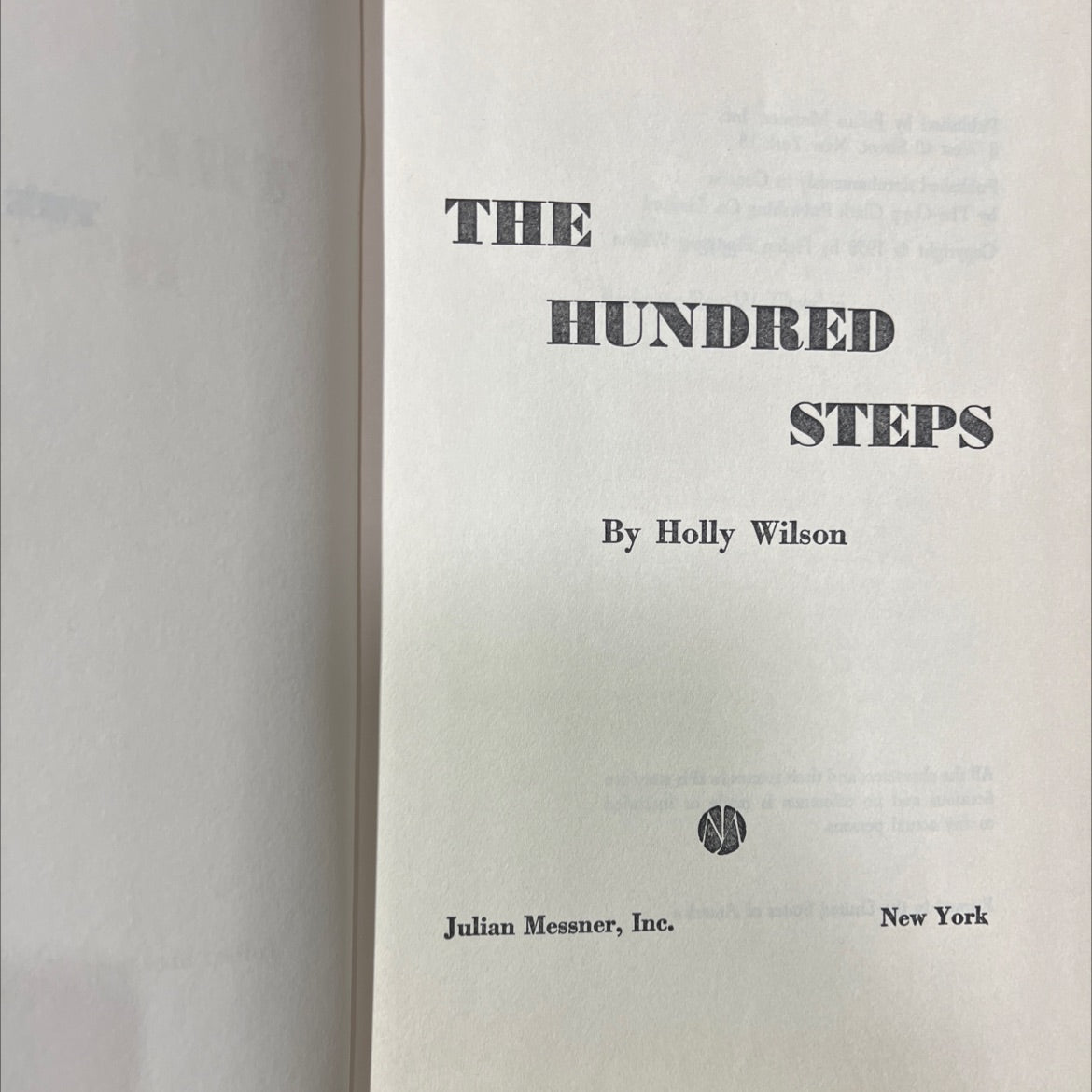 the hundred steps book, by Holly Wilson, 1958 Hardcover image 2