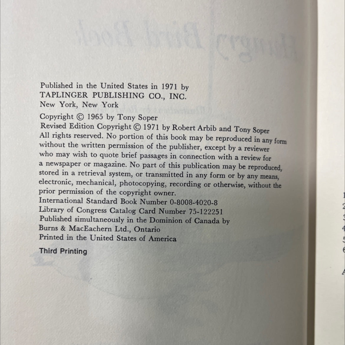 the hungry bird book book, by robert arbib & tony soper, 1971 Hardcover image 3