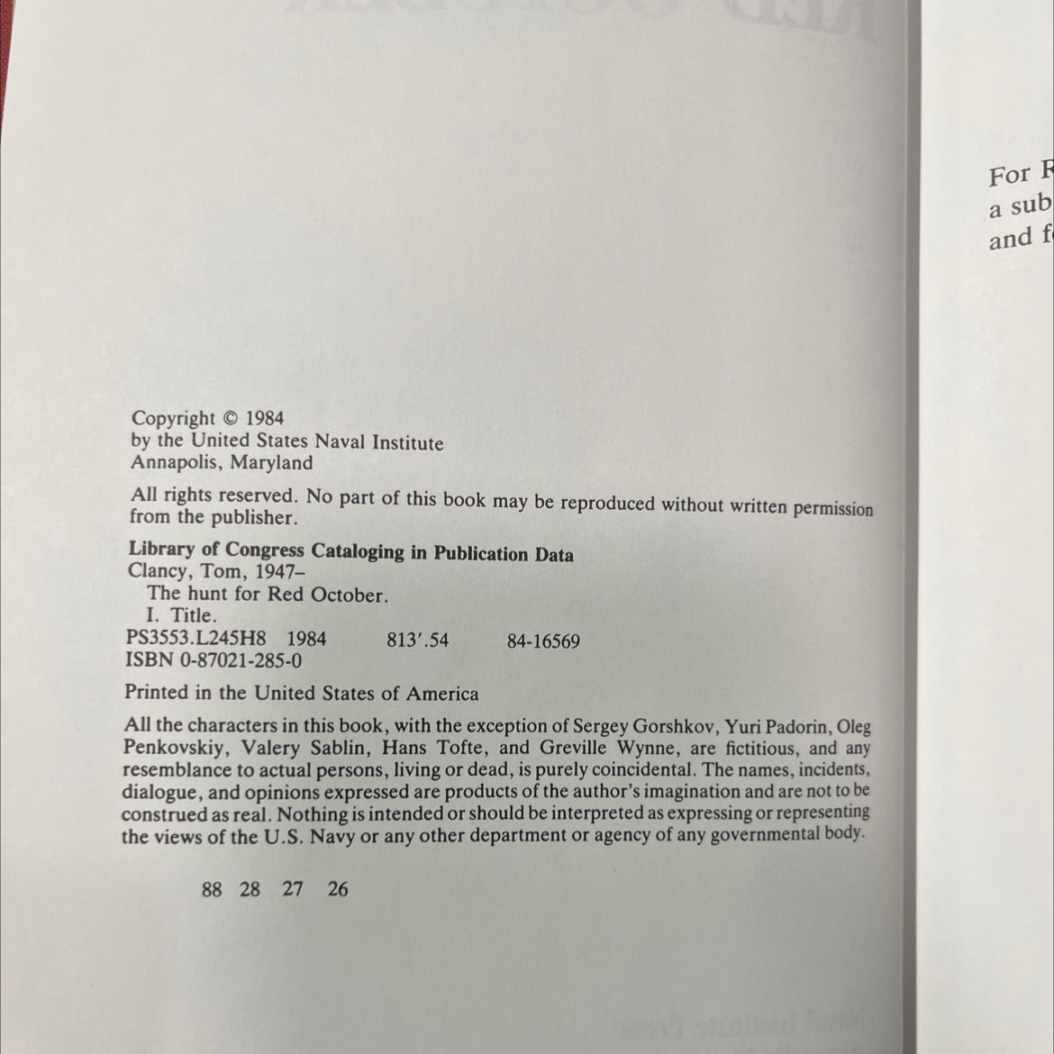 the hunt for red october book, by Tom Clancy, 1984 Hardcover image 3