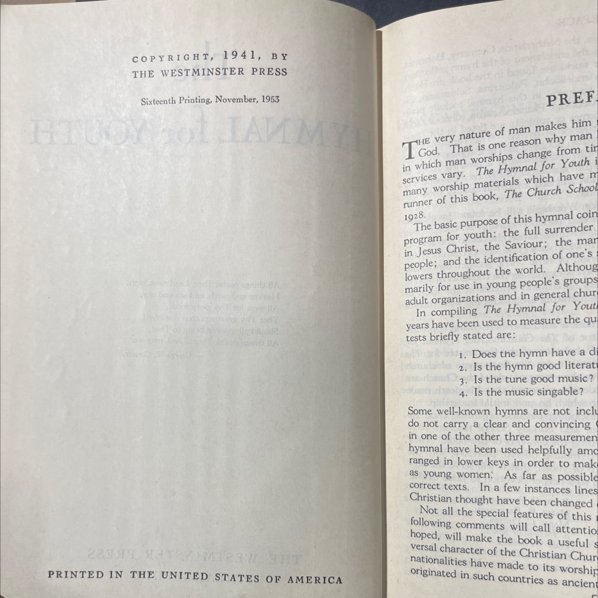 the hymnal for youth book, by George W. Conder, 1953 Hardcover image 3