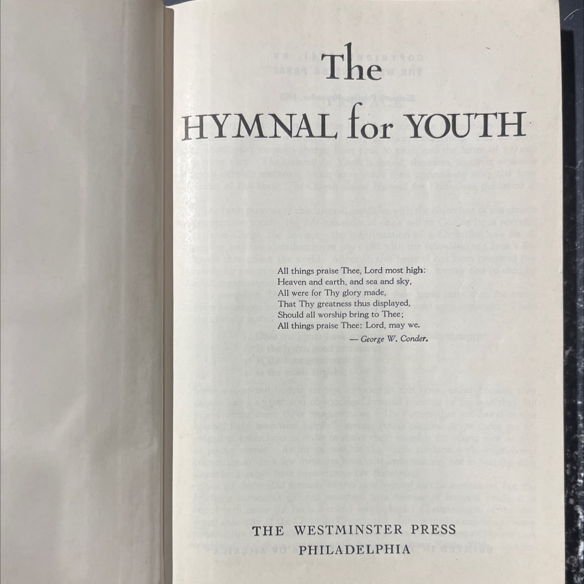 the hymnal for youth book, by George W. Conder, 1953 Hardcover image 2