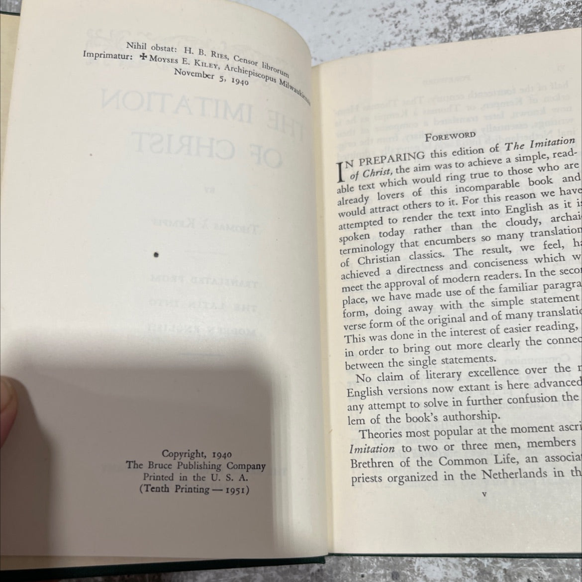 the imitation of christ book, by thomas à kempis, 1951 Hardcover image 3