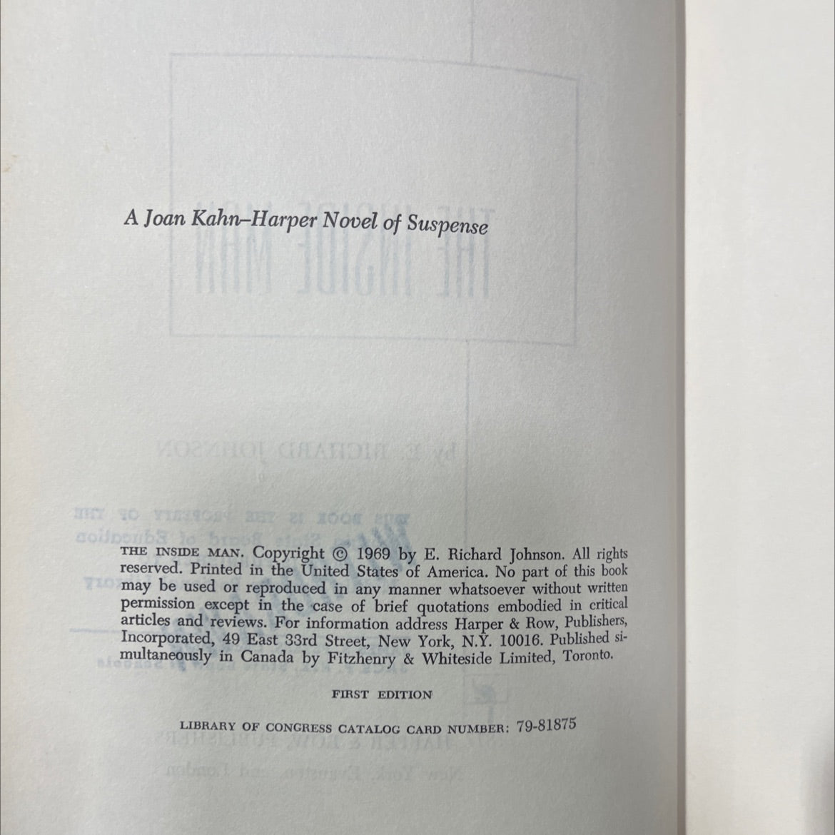 the inside man book, by e. richard johnson, 1969 Hardcover image 3