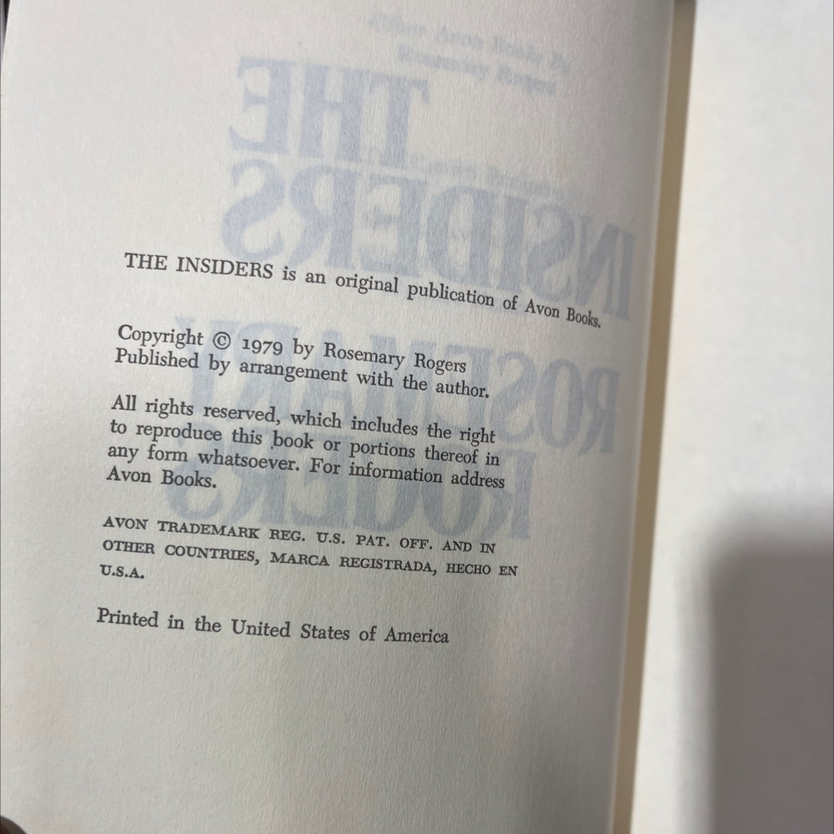 the insiders book, by rosemary rogers, 1979 Hardcover image 3