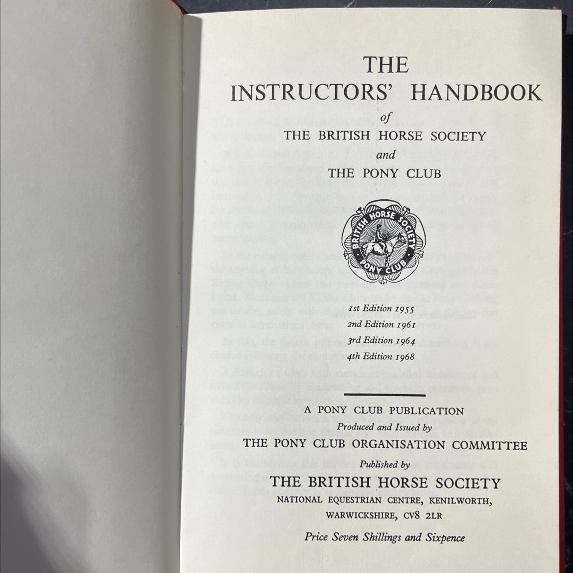 the instructors' handbook of the british horse society and the pony club horse book, by unknown, 1968 Hardcover image 2
