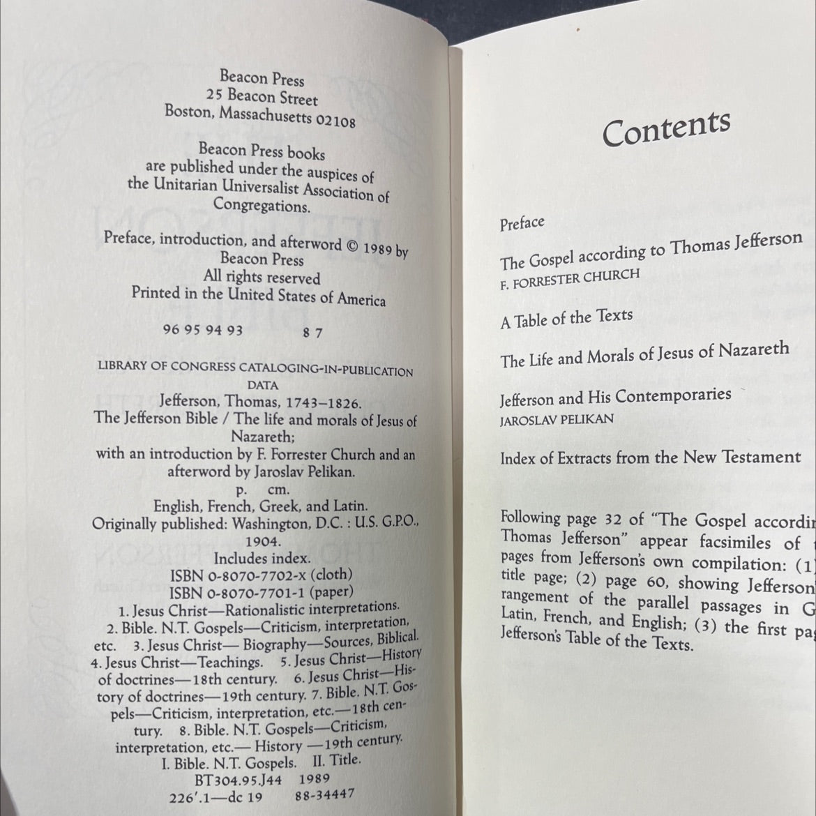 the jefferson bible the life and morals of jesus of nazareth book, by thomas jefferson, 1989 Hardcover image 3