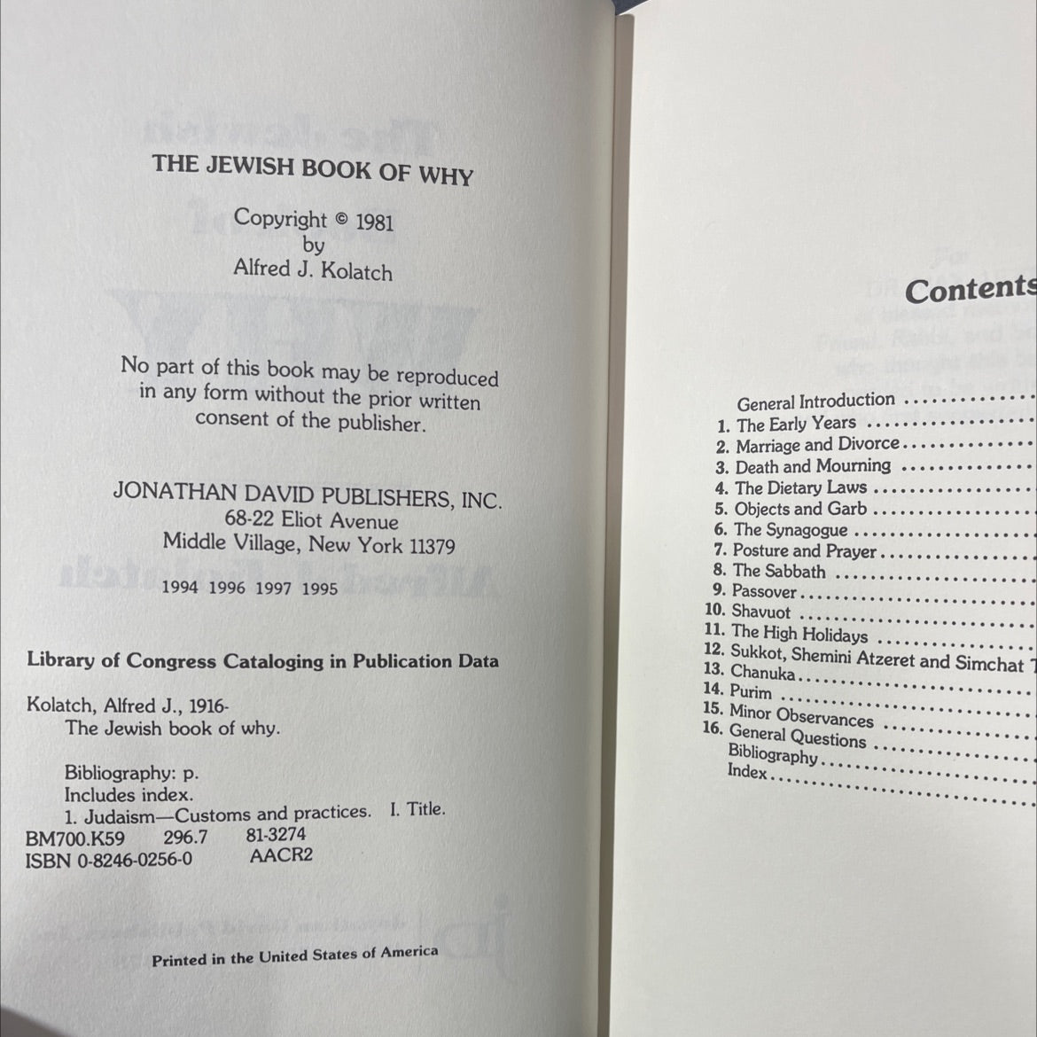 the jewish book of why book, by Alfred J. Kolatch, 1997 Hardcover image 3