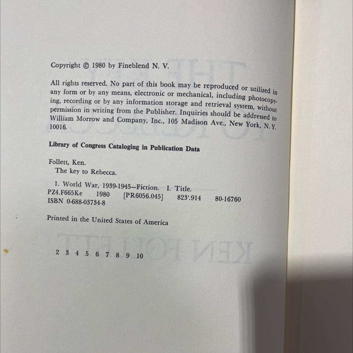 the key to rebecca book, by ken follett, 1980 Hardcover image 3