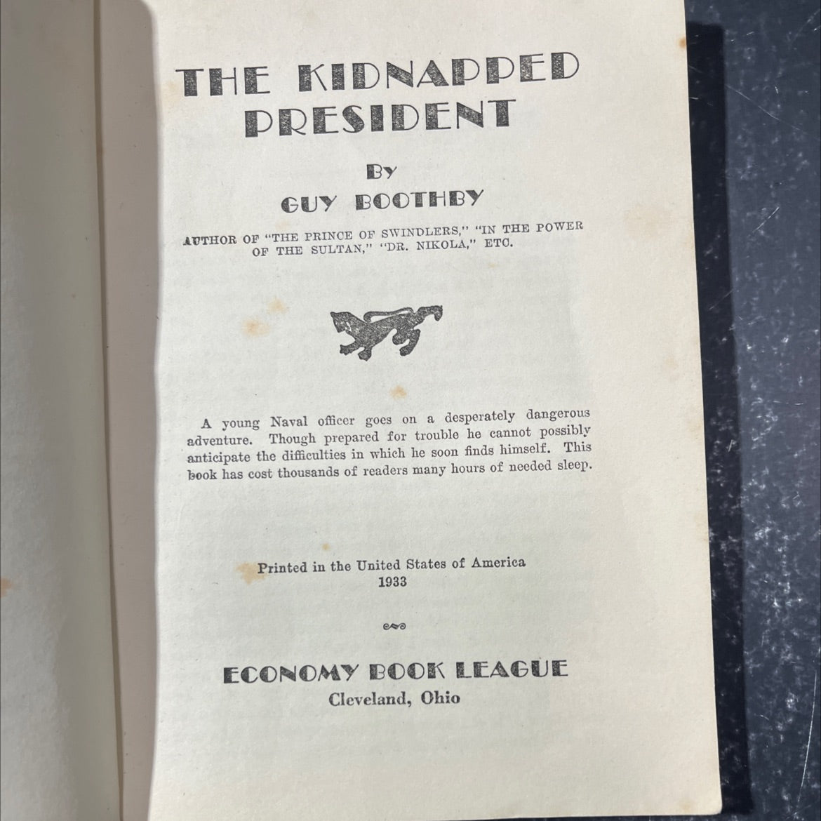 the kidnapped president book, by guy boothby, 1933 Hardcover image 2