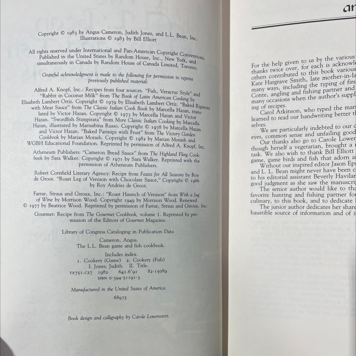 the l.l. bean game and fish cookbook book, by angus cameron, judith jones, 1983 Hardcover image 3