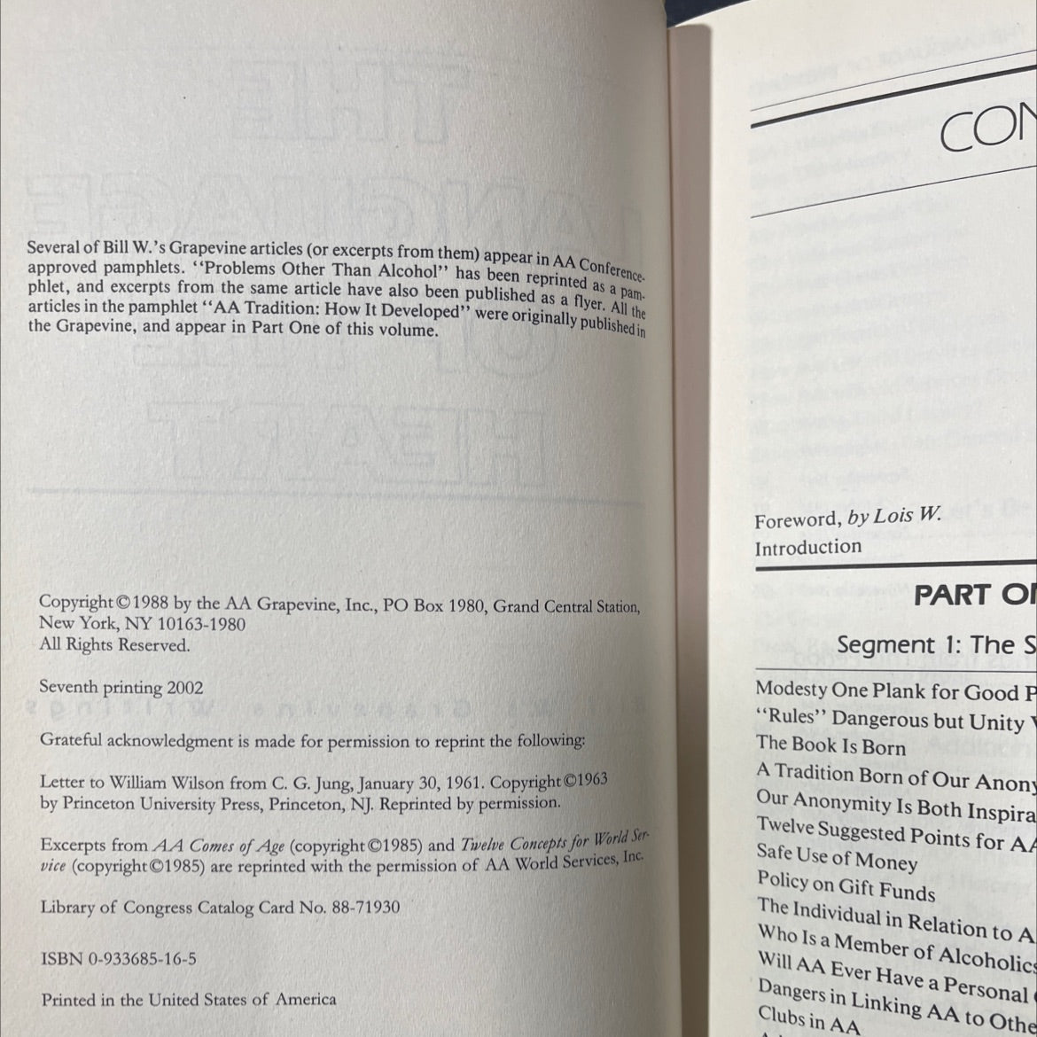 the language of the heart bill w.'s grapevine writings book, by Bill W., 2002 Hardcover image 3