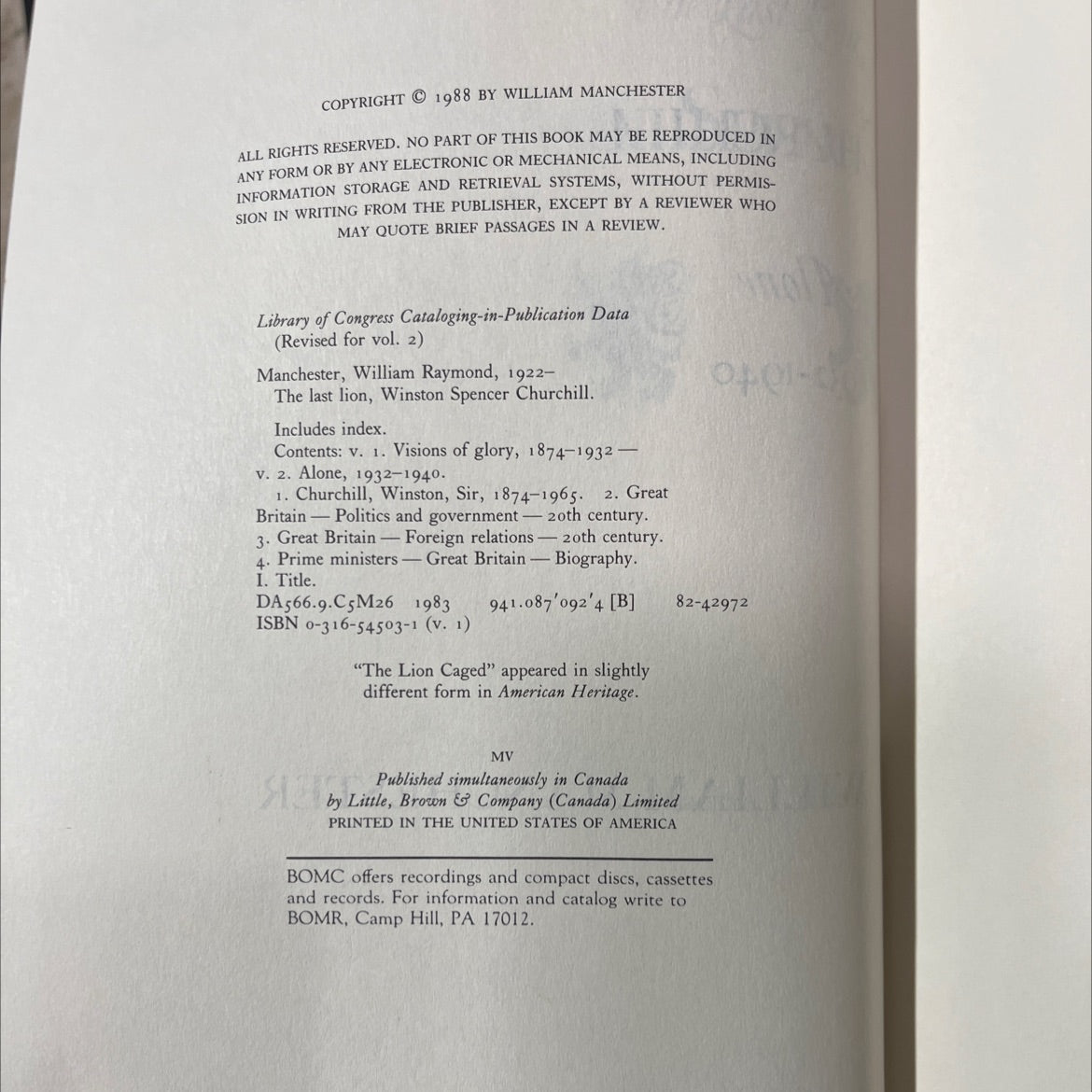 the last lion, winston spencer churchill book, by william manchester, 1988 Hardcover image 3