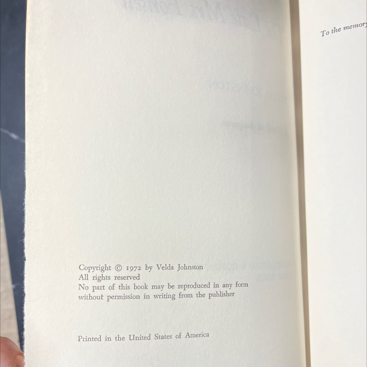 the late mrs. fonsell book, by velda johnston, 1972 Hardcover image 3