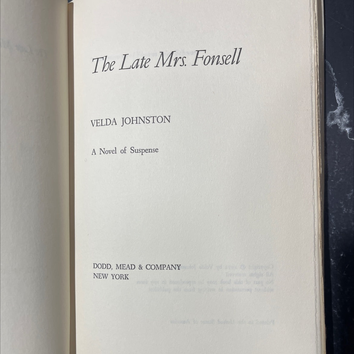 the late mrs. fonsell book, by velda johnston, 1972 Hardcover image 2