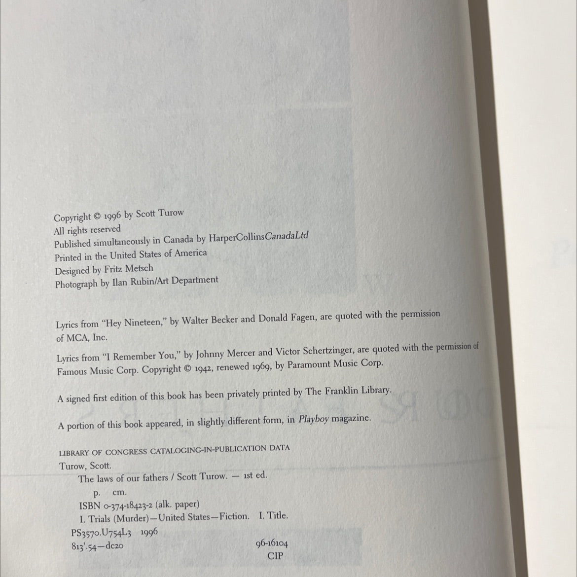 the laws of our fathers book, by Scott Turow, 1996 Hardcover image 3