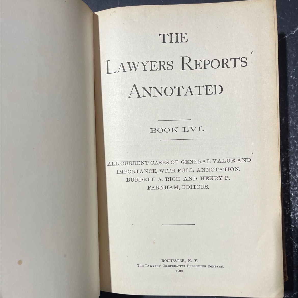 the lawyers reports annotated book lvi book, by burdett a. rich and henry p. farnham, 1902 Hardcover image 2