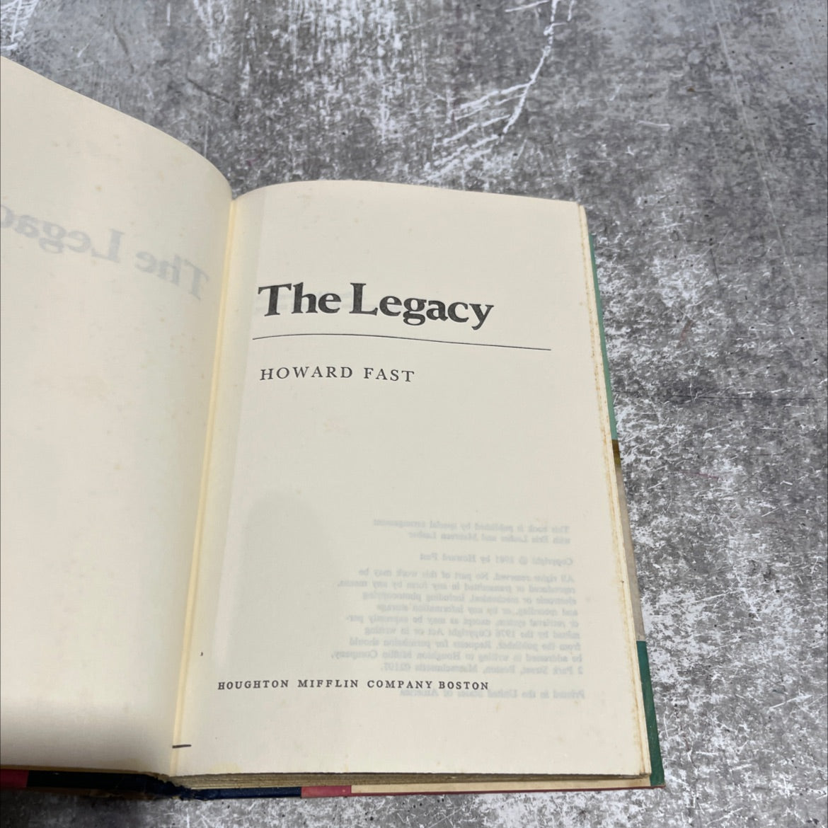 the legacy book, by howard fast, 1981 Hardcover image 2