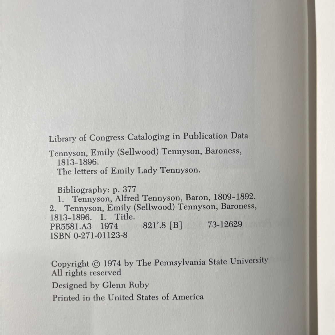 the letters of emily lady tennyson book, by emily lady tennyson, 1974 Hardcover image 3