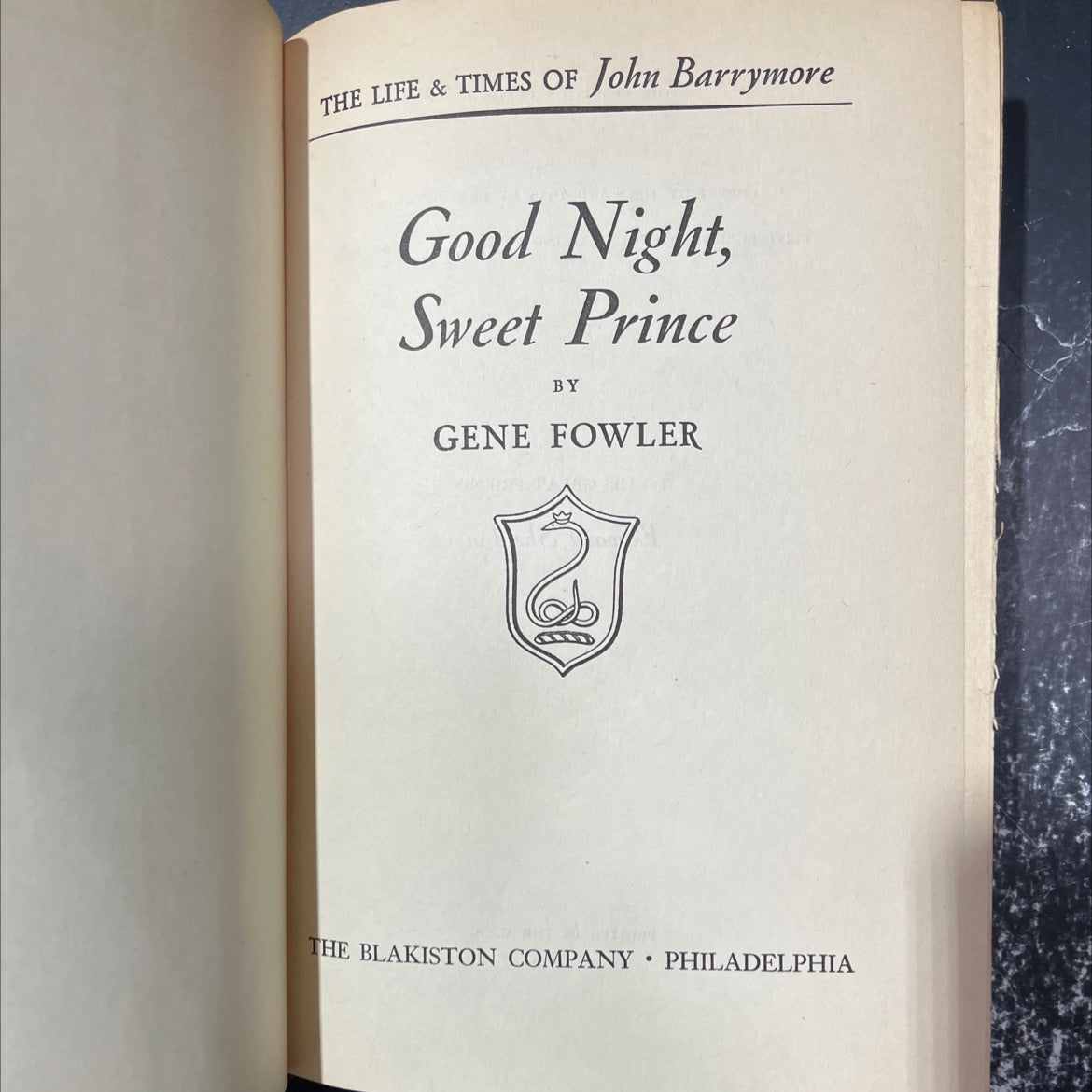 the life & times of john barrymore good night, sweet prince book, by gene fowler, 1945 Hardcover image 2