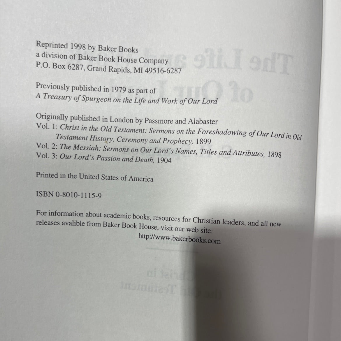 the life and work of our lord c. h. spurgeon volume 1 christ in the old testament book, by c. h. spurgeon, 1998 Leather image 3