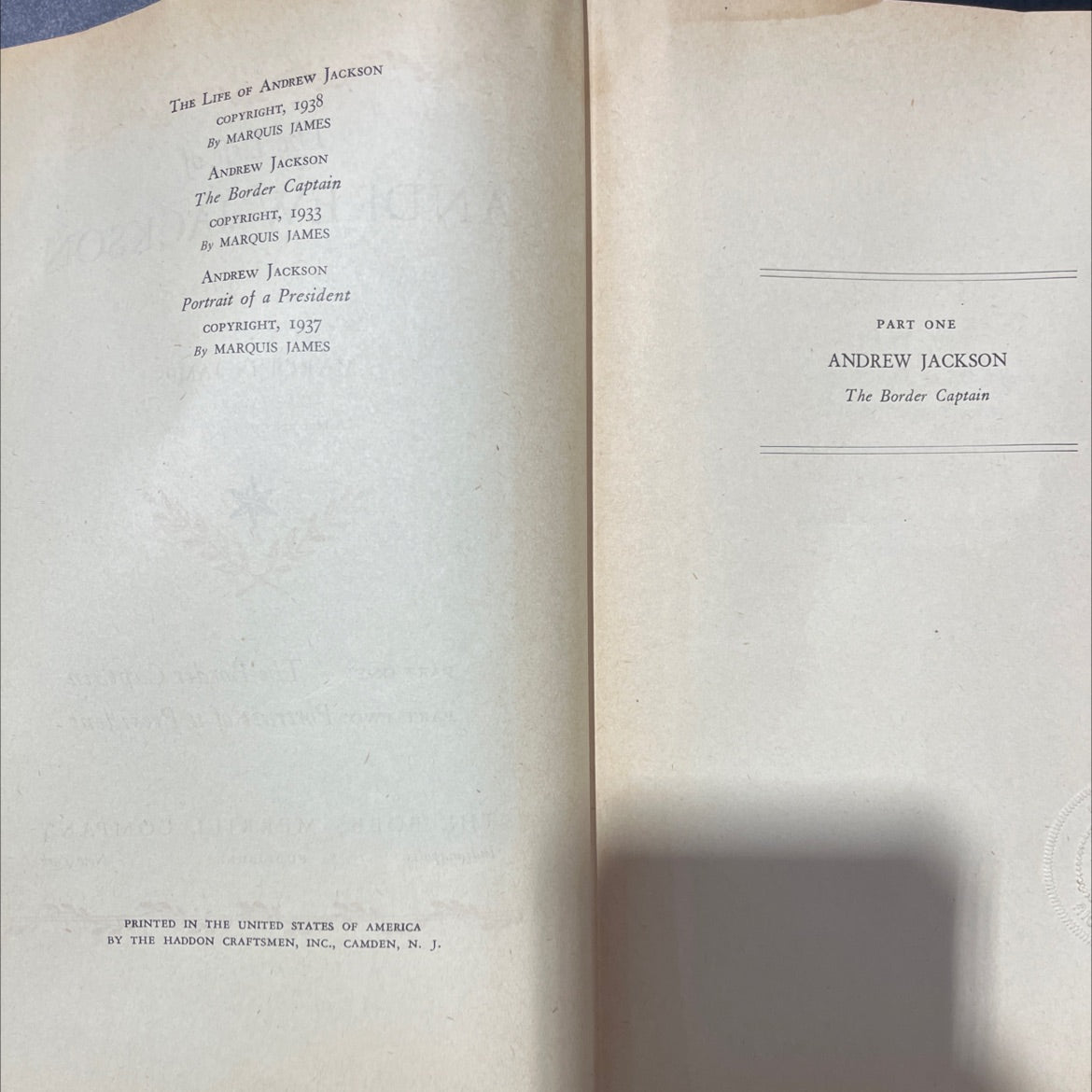the life of andrew jackson complete in one volume book, by marquis james, 1938 Hardcover image 3