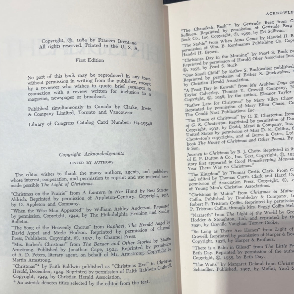 the light of christmas book, by frances brentano, 1964 Hardcover image 3