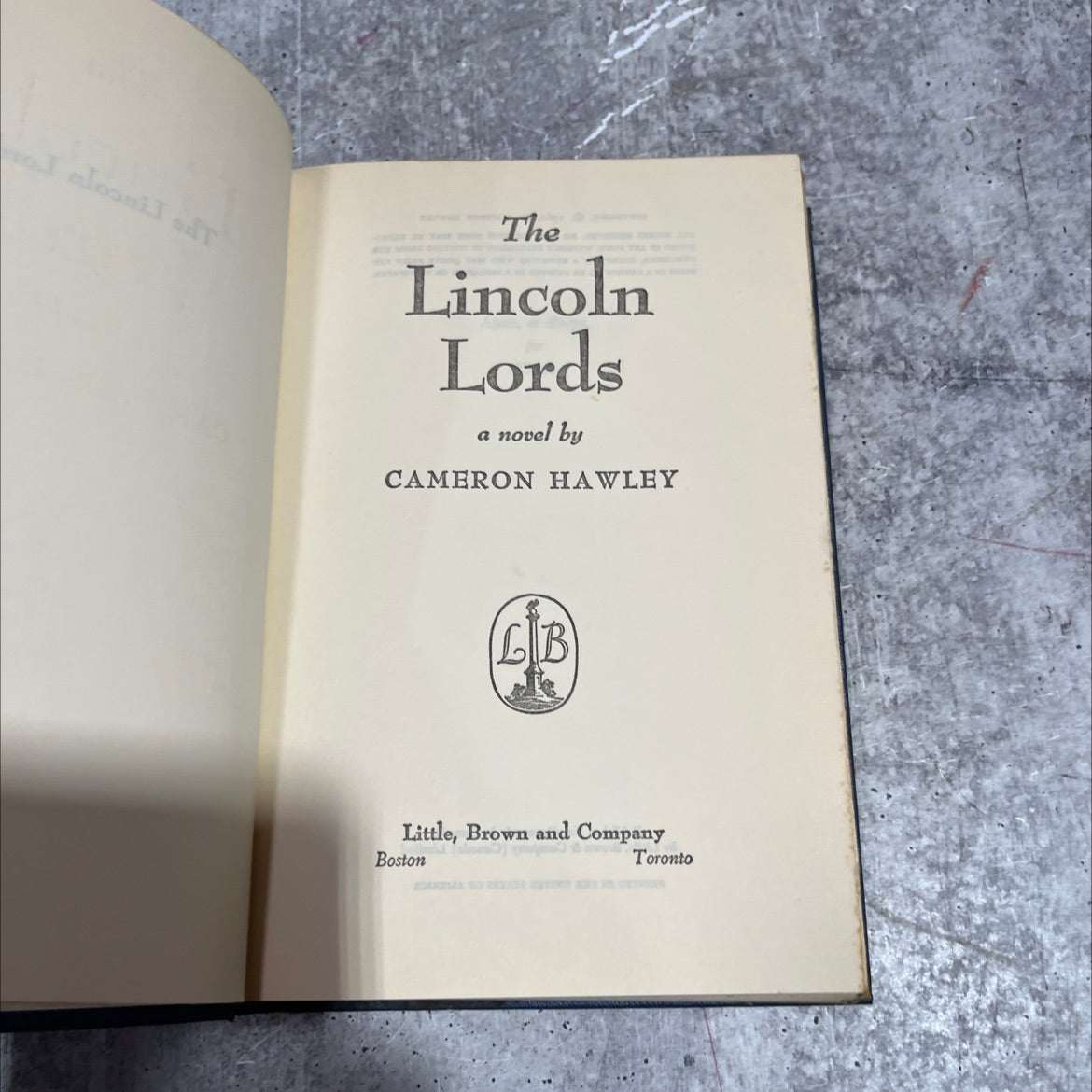 the lincoln lords book, by cameron hawley, 1960 Hardcover image 2