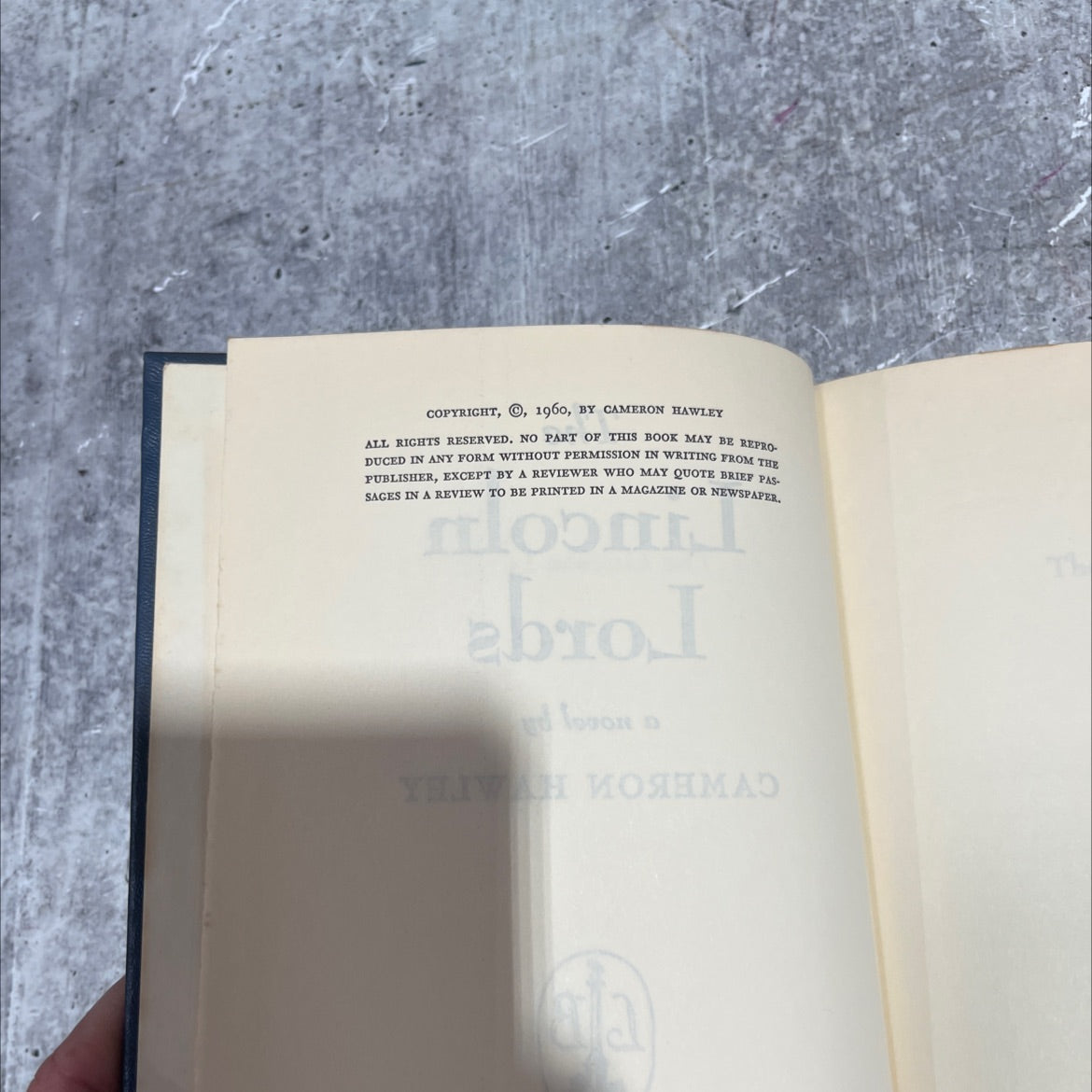 the lincoln lords book, by cameron hawley, 1960 Hardcover image 3