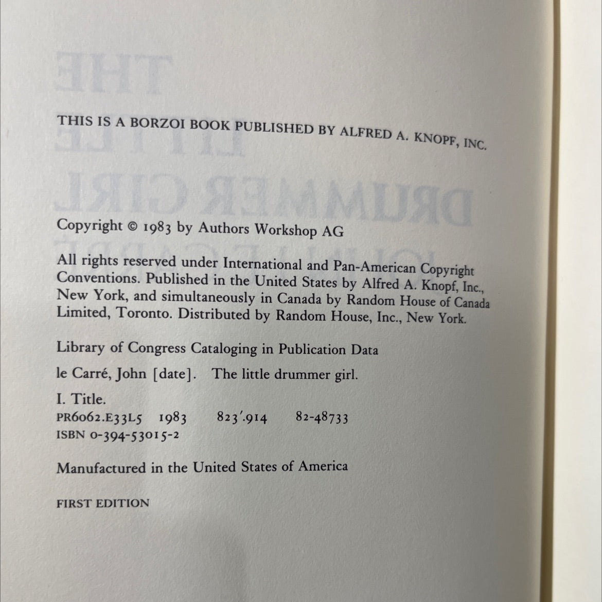the little drummer girl book, by john le carré, 1983 Hardcover image 3