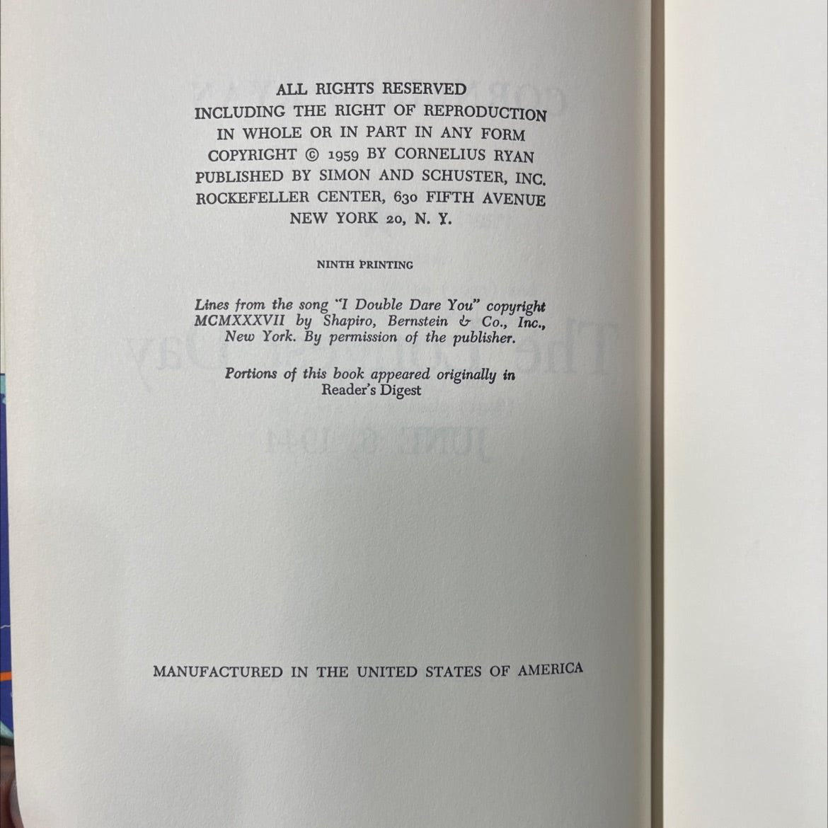 the longest day june 6 1944 book, by cornelius ryan, 1959 Hardcover image 3