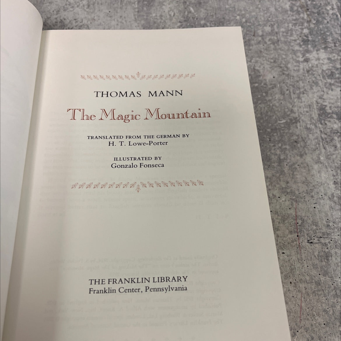 the magic mountain book, by thomas mann, 1955 Leather image 2