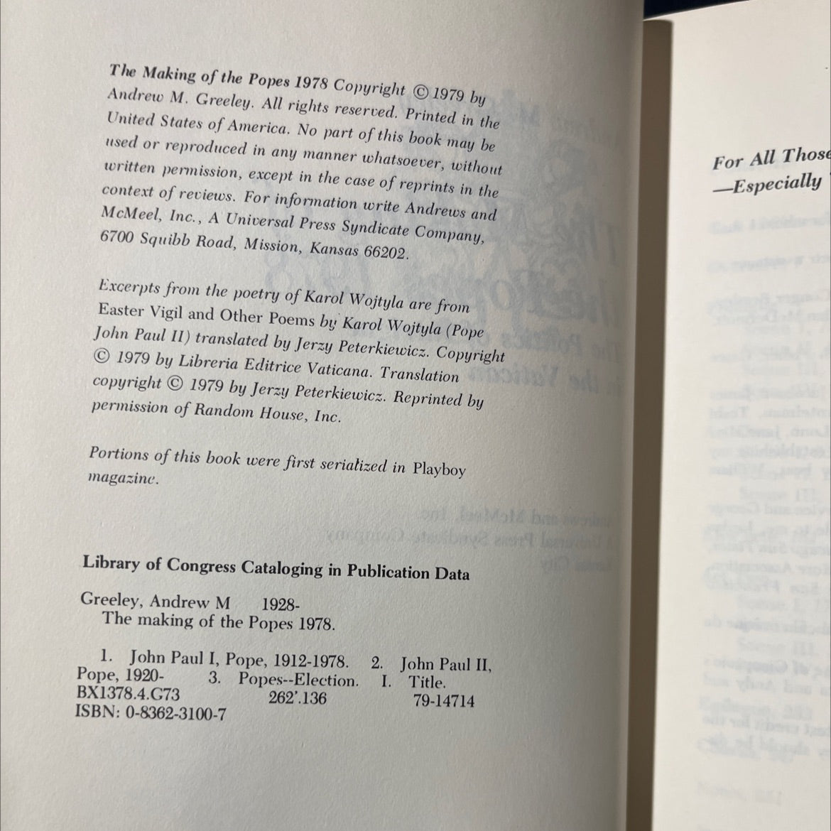 the making of the popes 1978 book, by Andrew M. Greeley, 1979 Hardcover image 3