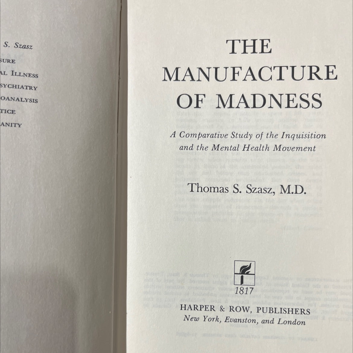 the manufacture of madness book, by Thomas S. Szasz, M.D., 1970 Hardcover image 2