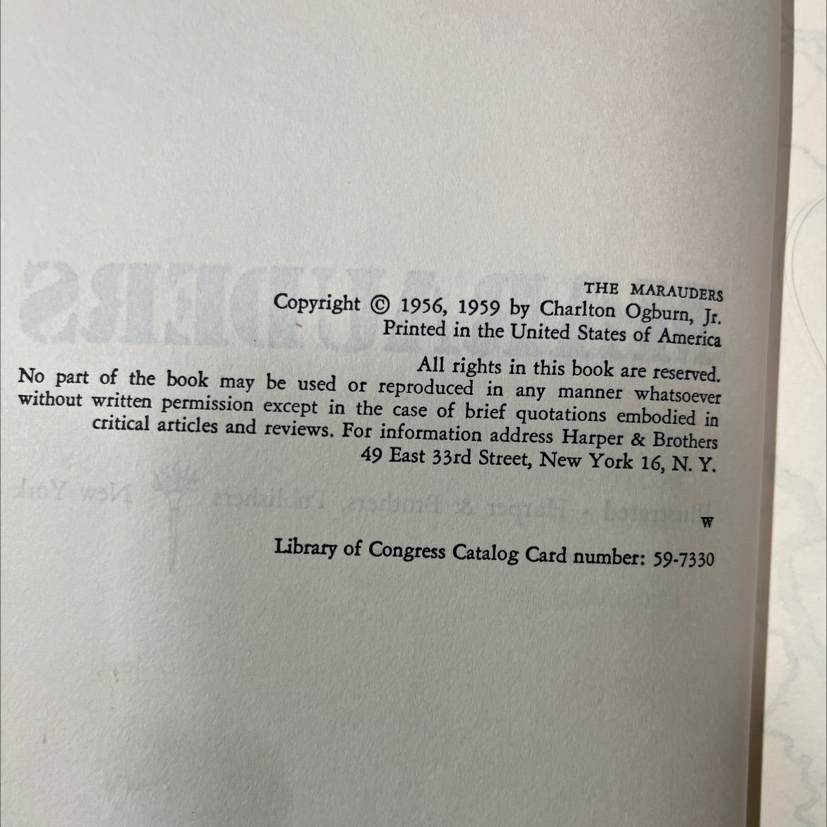 the marauders book, by charlton ogburn, jr., 1959 Hardcover image 3