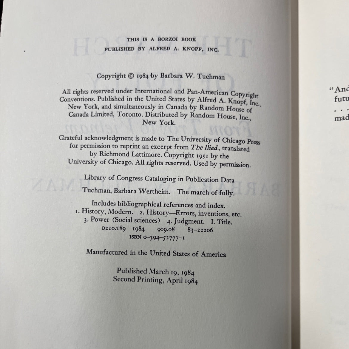 the march of folly from troy to vietnam book, by barbara w. tuchman, 1984 Hardcover image 3