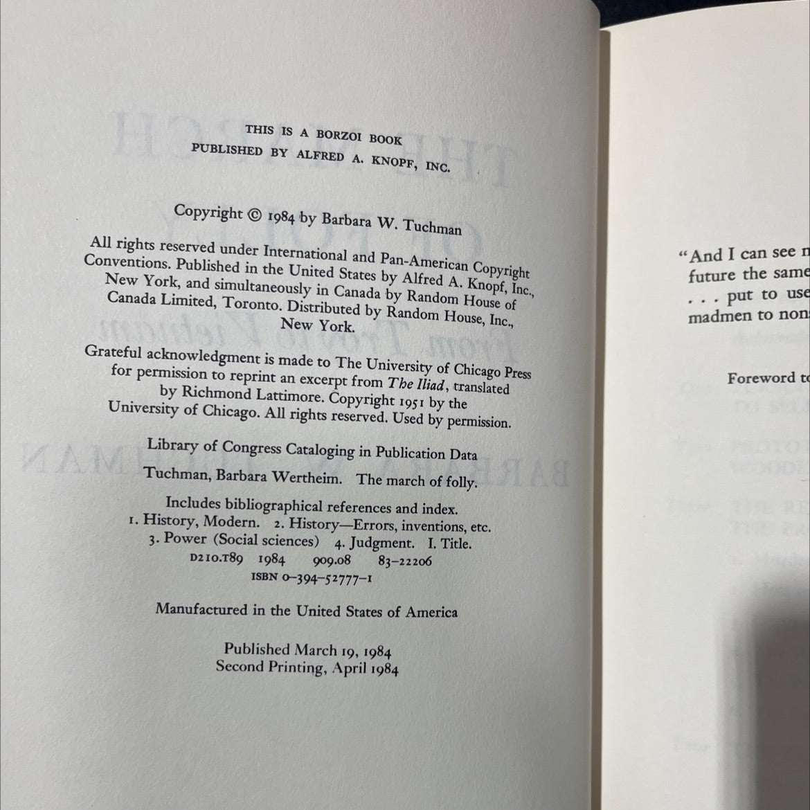 the march of folly from troy to vietnam book, by barbara w. tuchman, 1984 Hardcover image 3