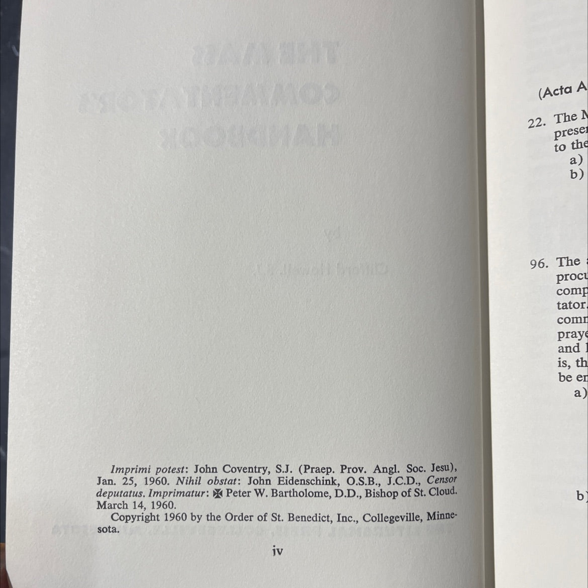 the mass commentator's handbook book, by clifford howell, s.j., 1960 Hardcover image 3