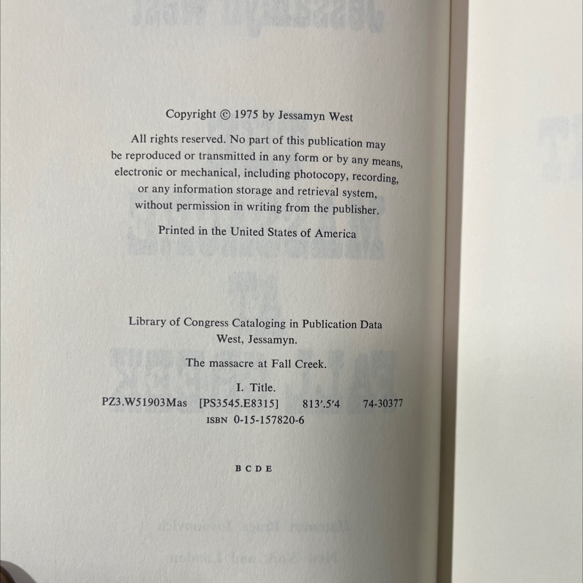 the massacre at fall creek book, by Jessamyn West, 1975 Hardcover image 3